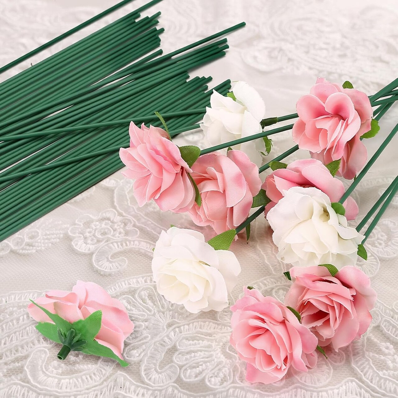 Floral Wire Stems, 50 Pieces, Flower Rose Bud Stems, 8 Inches